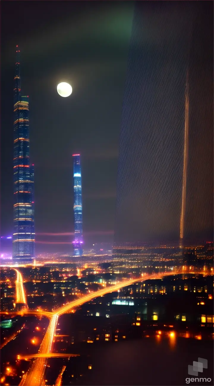 city night scene,Bustling,optic,shadowy,Award-Awarded,themoon,Ultimate beauty,8K,Wallpapers