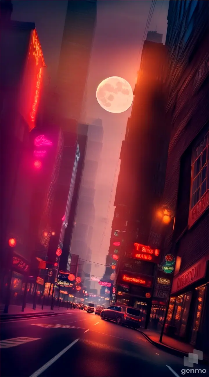 city night scene,Bustling,optic,shadowy,Award-Awarded,themoon,Ultimate beauty,8K,Wallpapers