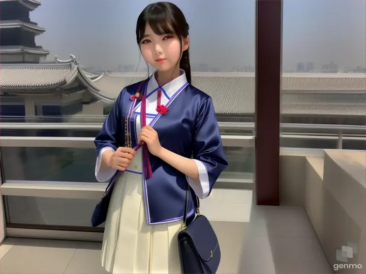 穿着丝质长裙的中国汉服女子