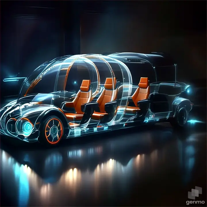 a futuristic car with orange seats is shown