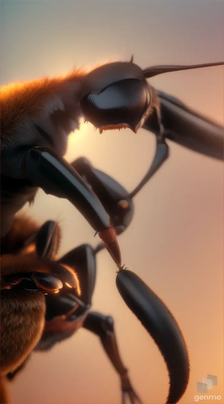 an animated ant biting a hunter