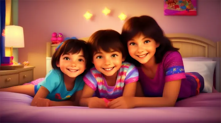 Mom and their children were in their bedroom in their night clothes, Pixar 3D , Cartoon 16:9
