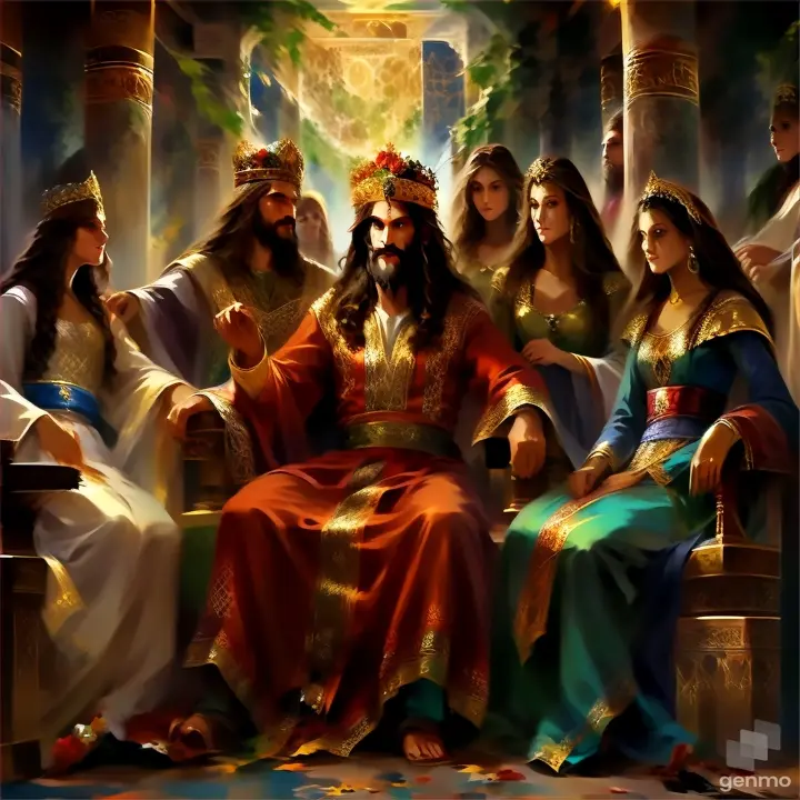 a painting of jesus surrounded by other people
