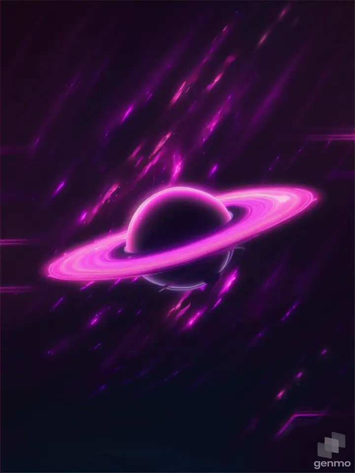 a purple saturn with a black background