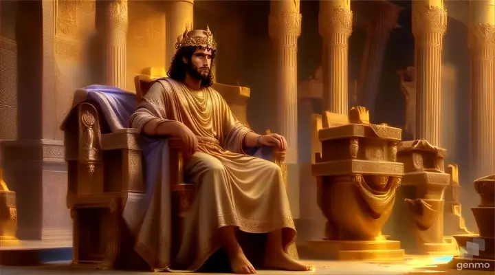 a man sitting in a chair with a crown on his head