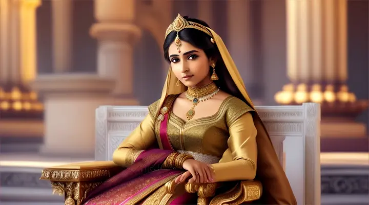 Beautiful indian princess sitting on a throne 