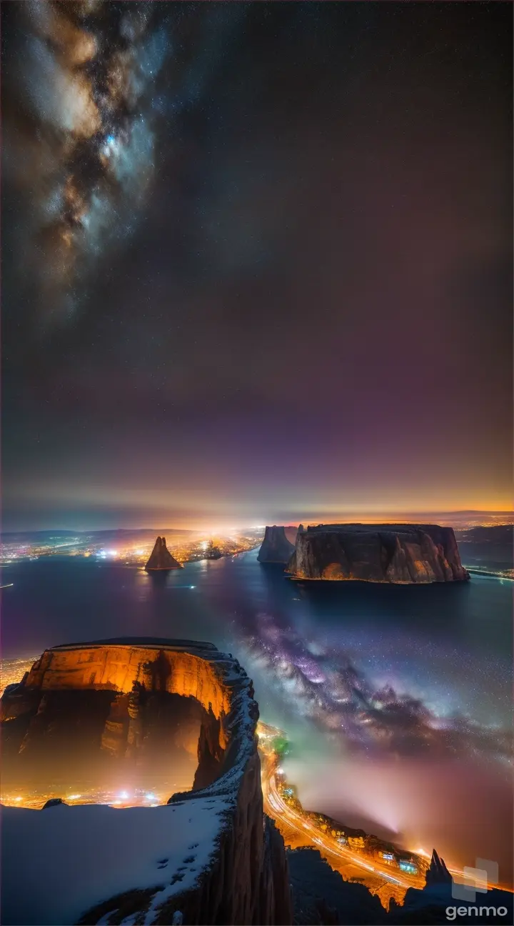 Master Parts、Superior Quality、superior image quality、The 8k quality、、Beautiful pictures of the starry sky、magnifica、Arched Milky Way:1.9、Golden City Night View:1.9