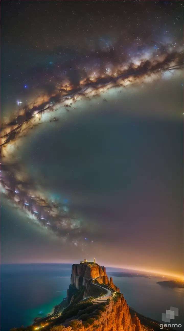 Master Parts、Superior Quality、superior image quality、The 8k quality、、Beautiful pictures of the starry sky、magnifica、Arched Milky Way:1.9、Golden City Night View:1.9
