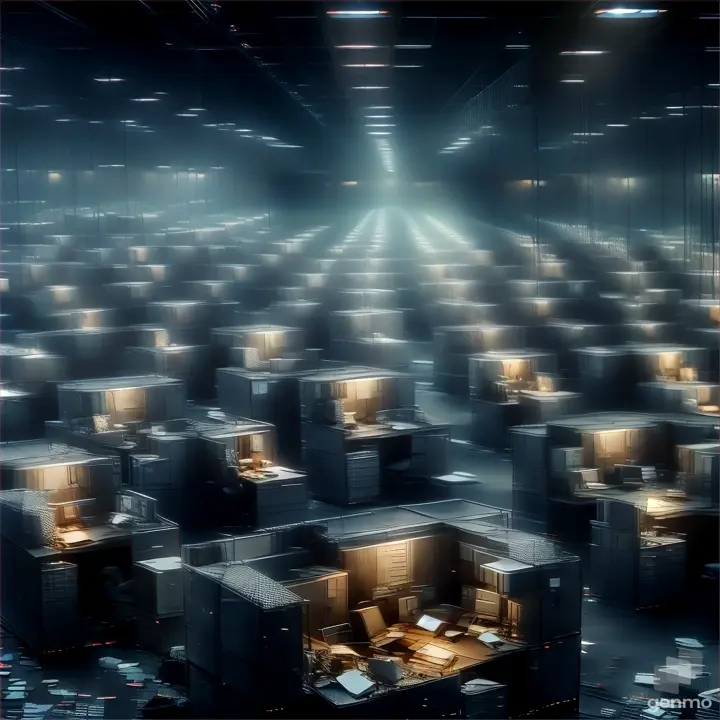 a very large room filled with lots of cubicles