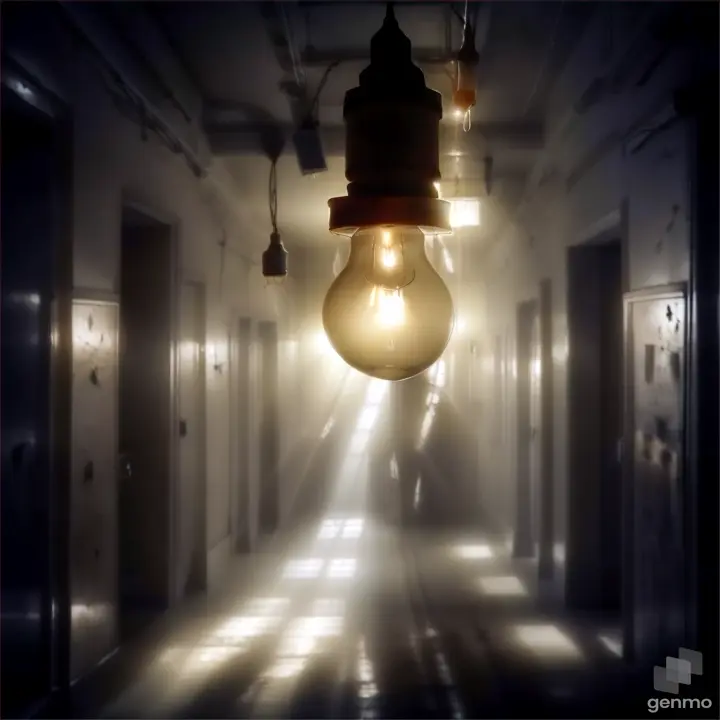 a light bulb hanging from a ceiling in a hallway