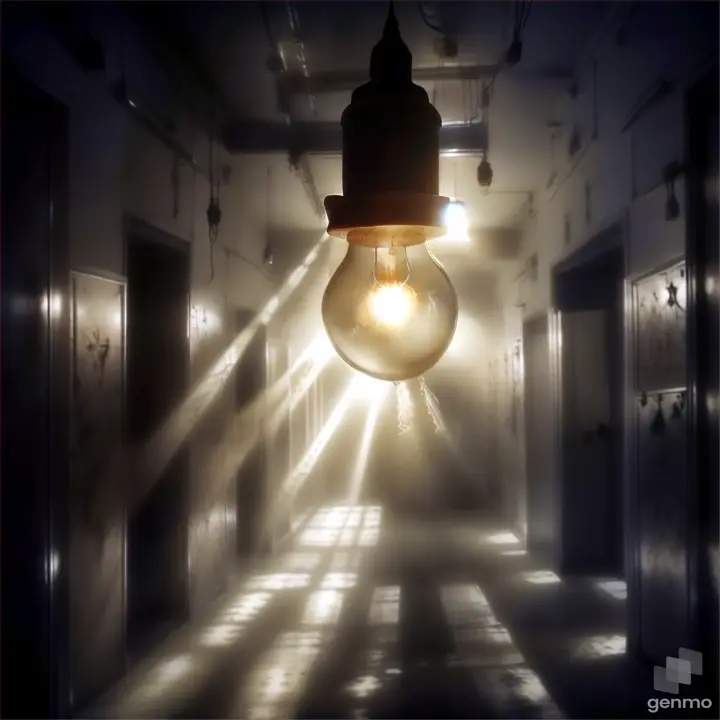 a light bulb hanging from a ceiling in a hallway