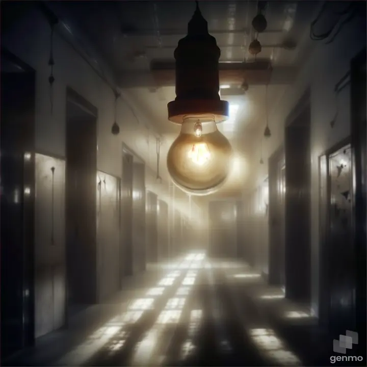 a light bulb hanging from a ceiling in a hallway flickering