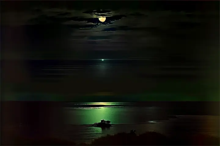 a full moon over a body of water