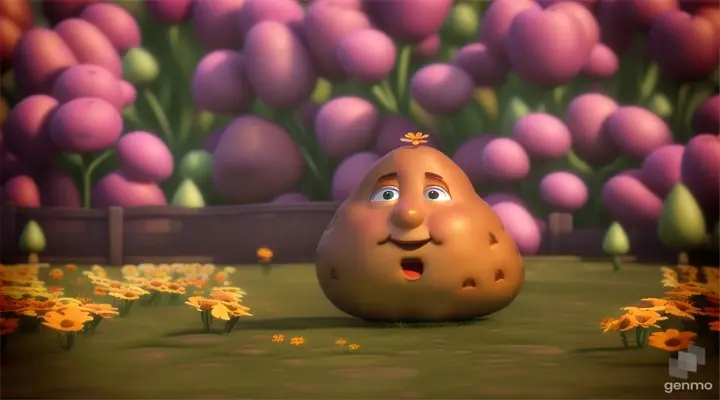 3d cartoon potato where did you go  father ask  in flower garden