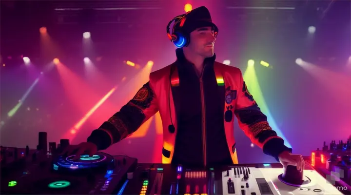 man in beer suit with germany flag on dj console
