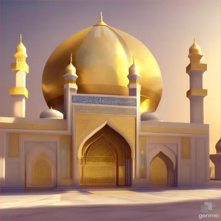 Create an animation celebrating Eid-Al-Fitr featuring a serene mosque backdrop in soft base colors. Capture the essence of the joyous celebration in a moving visual representation.(no watermark, no text), Best Quality, masterpiece, art of work