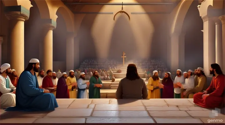 create a scene of jesus talking to some people, in a setting from the time of jesus