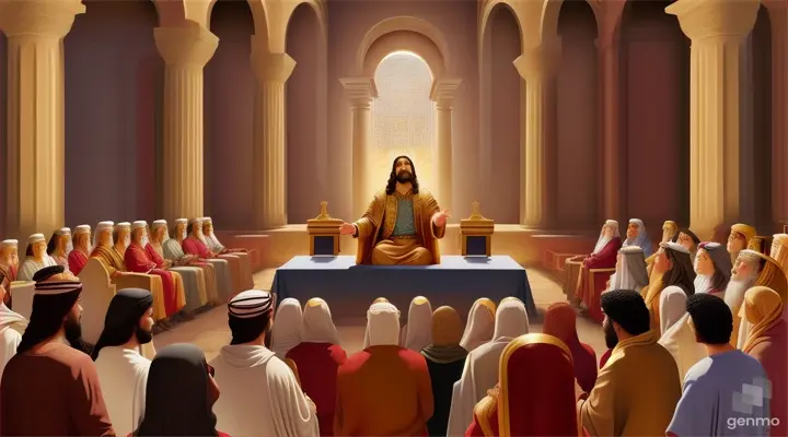 create a scene of jesus talking to some people, in a setting from the time of jesus