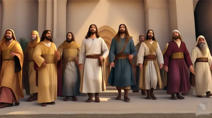 create a scene of jesus talking to some people, in a setting from the time of jesus