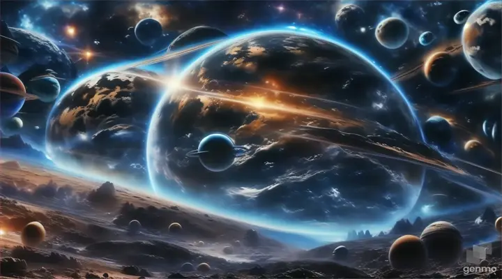 an artist's rendering of a solar system with planets in the background