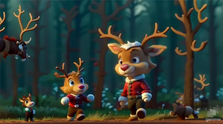 small reindeer is stoping other reindeer while running