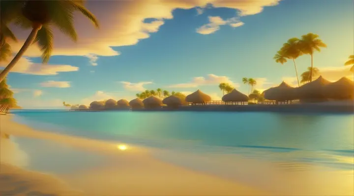 sea wave fully nature view in Pixar 3D cartoon, a serene early morning at the beach with the sun casting a soft golden glow over the gentle waves, Pixar 3D

