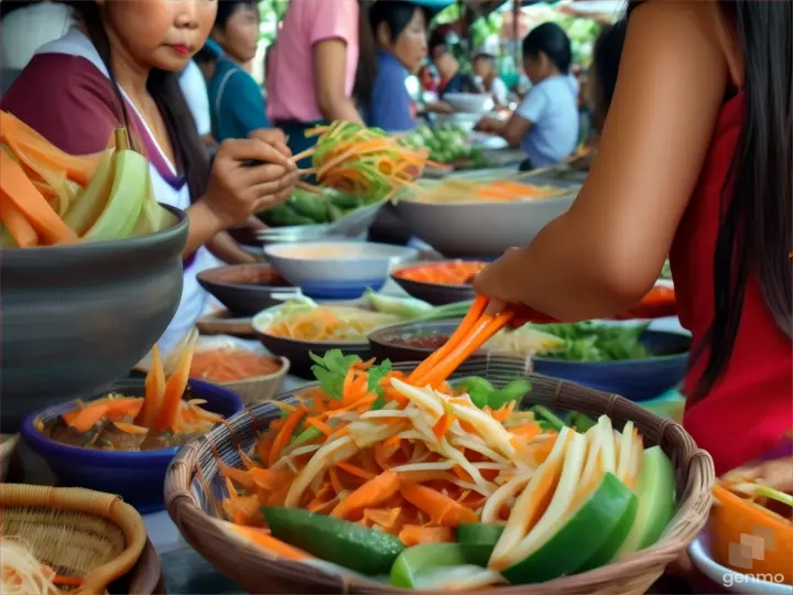 thai people eating papaya salad 