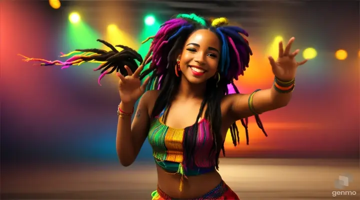 dancing rasta girl, toating a reefa,
