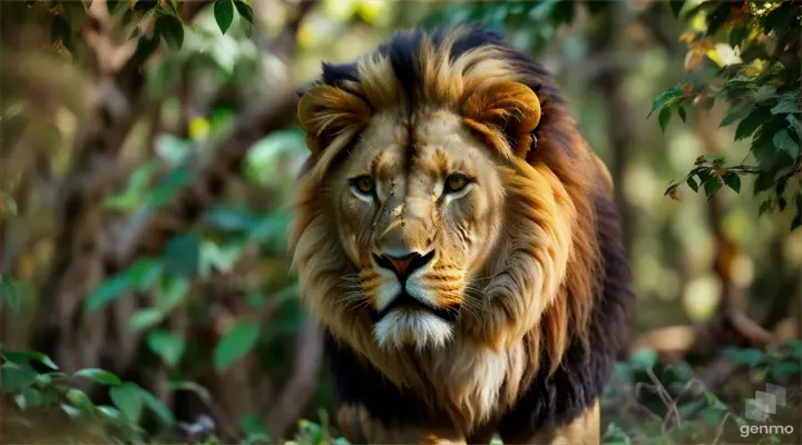 In a jungle there is a lion who is roaring 