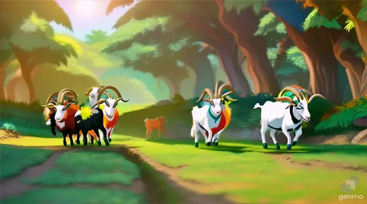 3d cartoon videos four goats running in the jungle