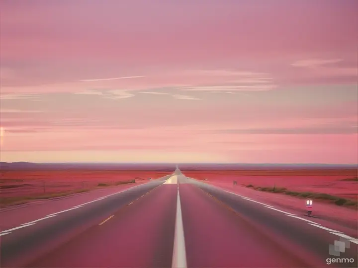 pink sky with alonly roads