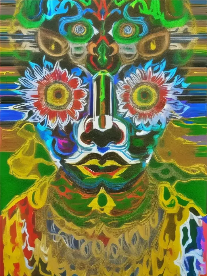 a painting of a face with many different colors