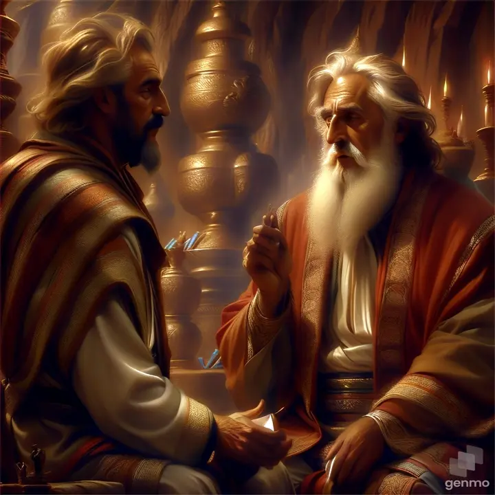 a painting of two men sitting next to each other