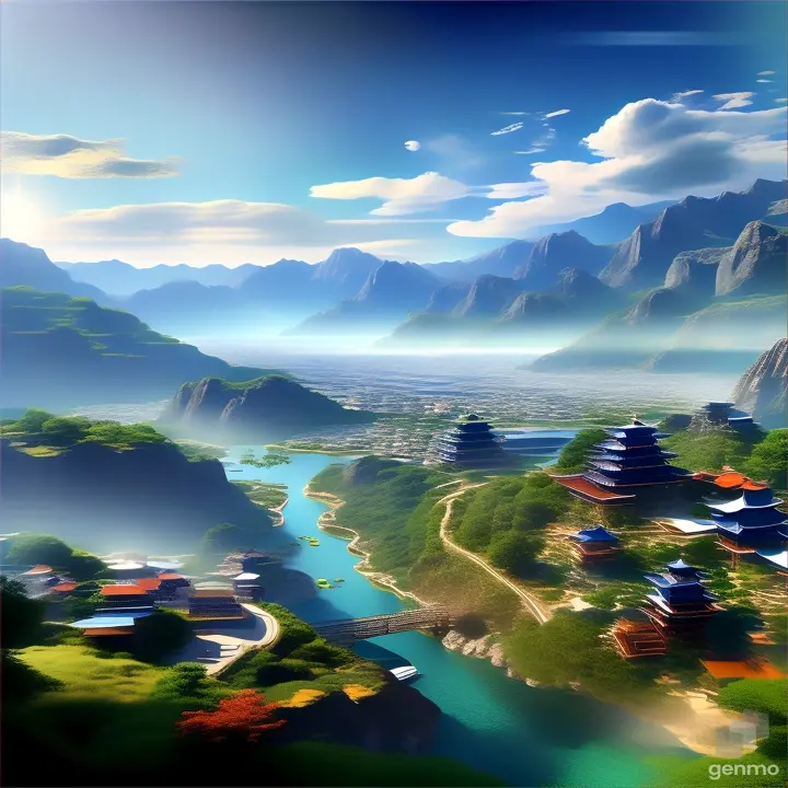 a scenic view of a mountain town and a body of water