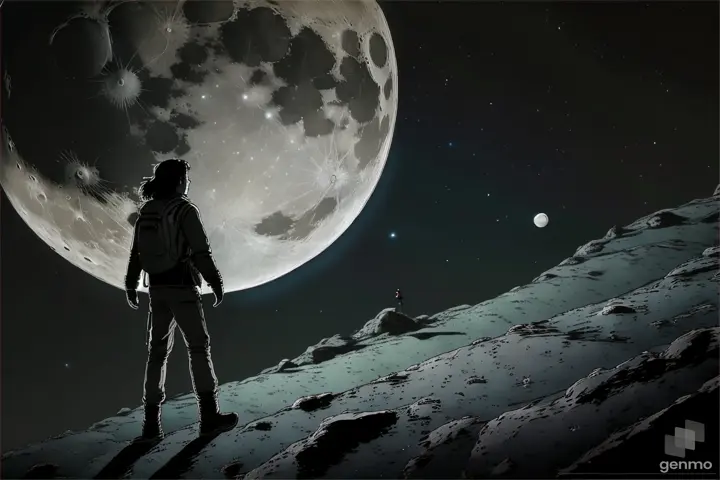 a person standing on a hill looking at the moon