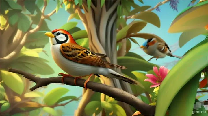 3d cartoon videos animation  In the jungle, there lived a sparrow on a tall tree