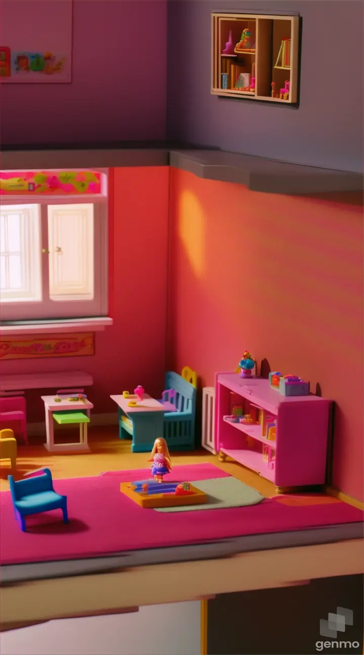 A girl is playing  barbie