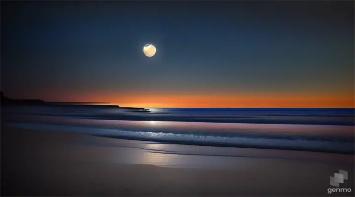 beach in night time with moon and stars ,style animation, realistic