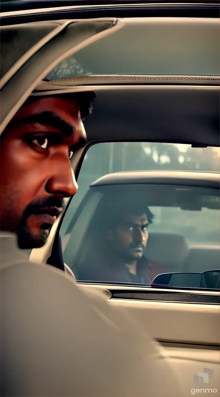 Image Description: Inside the car, Raj, now conscious but still weak, sees a mysterious ghost sitting next to him in the backseat through the rearview mirror. Ashutosh is outside the car, looking confused.