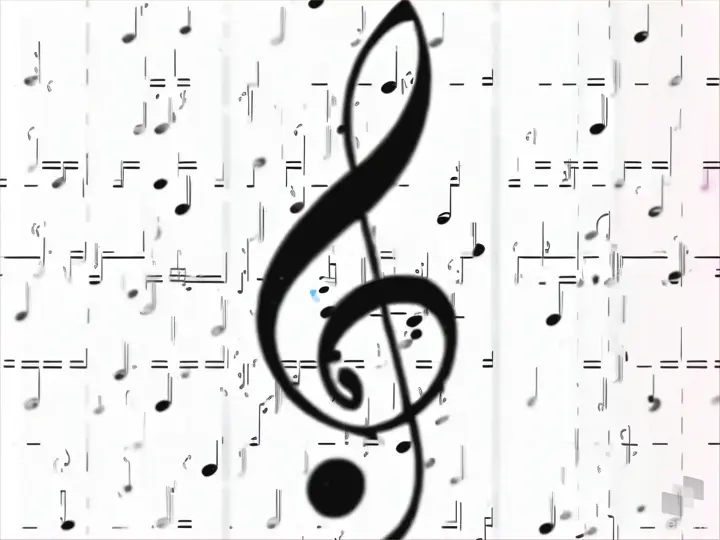 animate a black and white music note with a treble  from a musical universe 