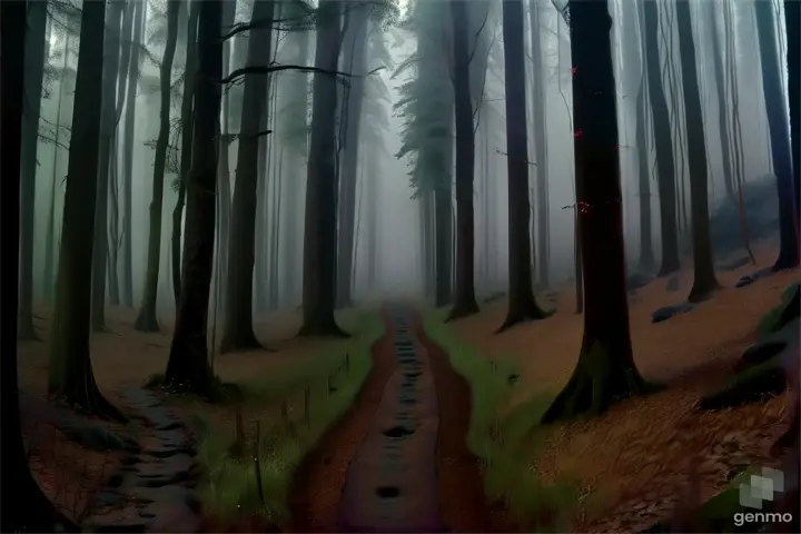 a path in the middle of a foggy forest
