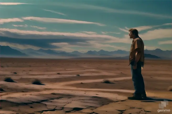 a man standing in the middle of a desert