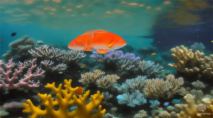 Produza um vídeo que capture a essência da vida marinha em um recife de coral vibrante. Mostre a diversidade de espécies e suas interações, desde os peixes coloridos até os corais exuberantes. Destaque a importância da preservação dos oceanos. A trilha sonora deve transmitir calma e serenidade