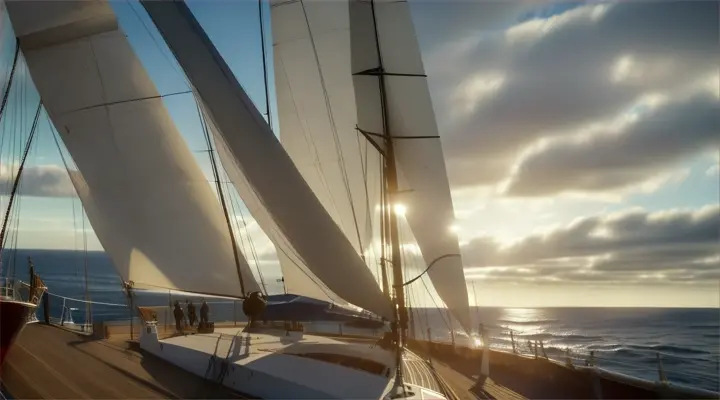A metaphorical shot of the protagonist adjusting the sails of the ship, symbolizing their agency in steering their own course.

