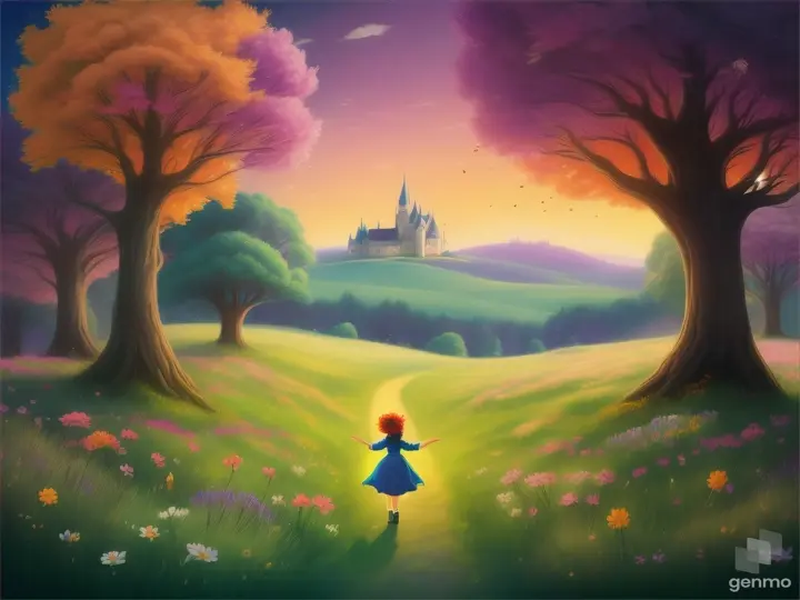 In the meadow, the fourth riddle whispered through the wind .cartoon illustration