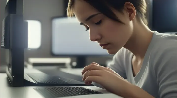 Shot of the protagonist typing out a measured response to the woman's message, reflecting their newfound clarity and control.

