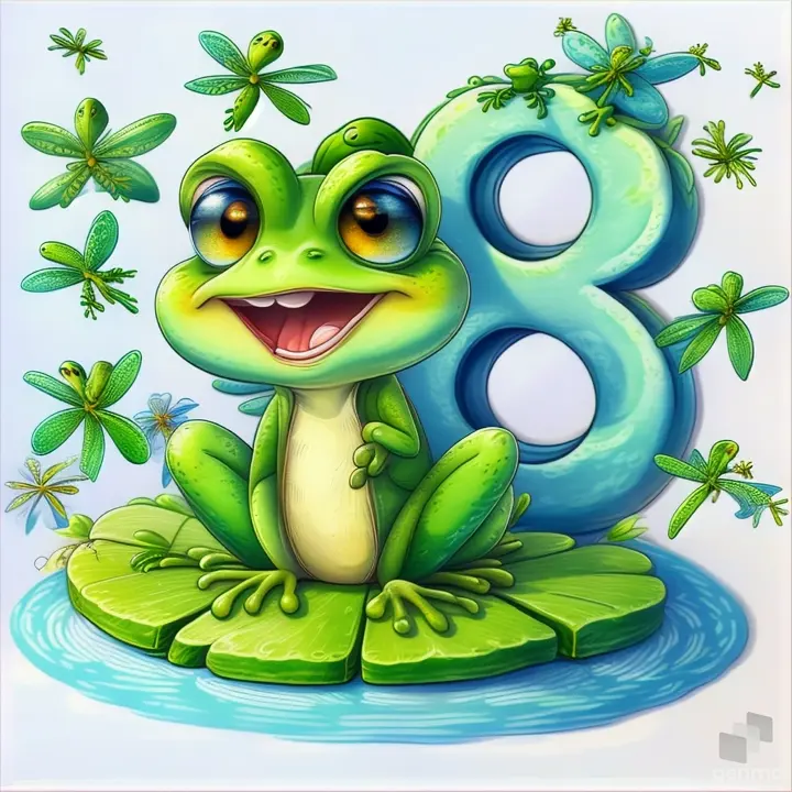 a frog sitting on top of a lily flies flaping wings
