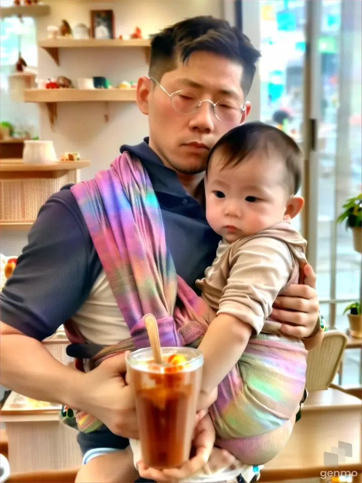 a man holding a baby in a sling