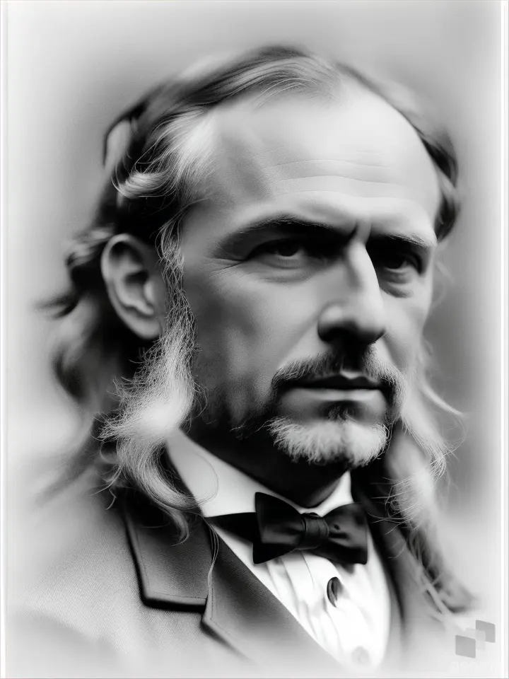a black and white photo of a man with long hair a medical person ,inventor of antiseptic 