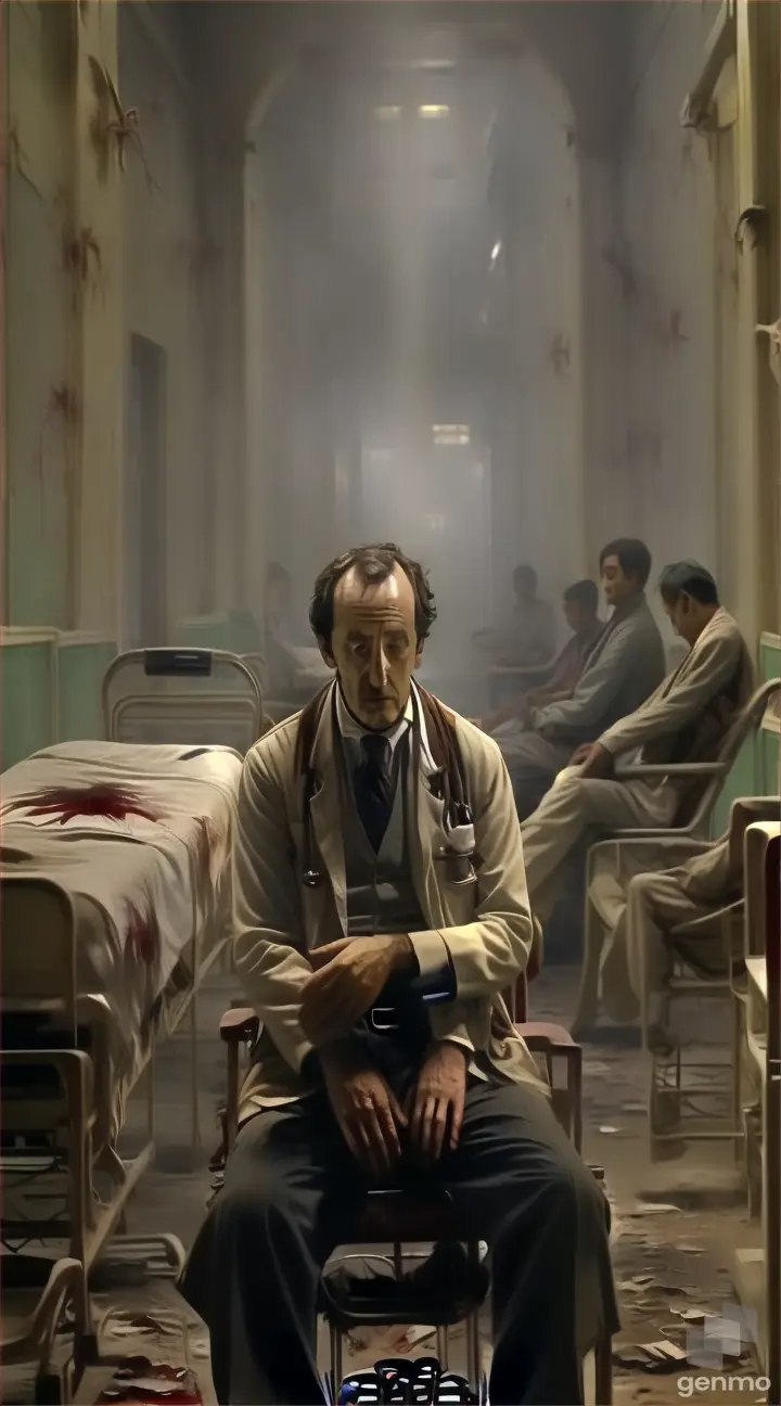 a man sitting on a chair in a hospital